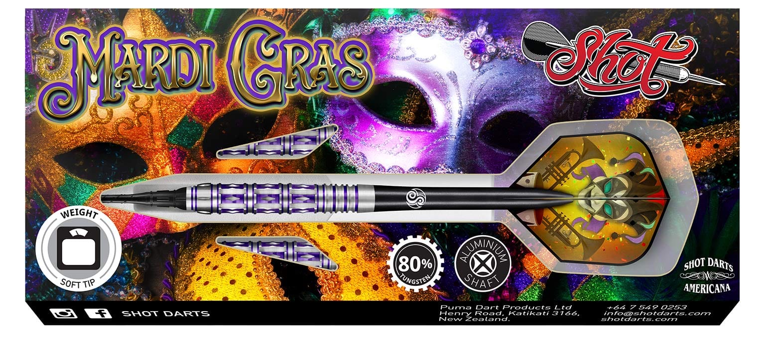 Americana Mardi Gras Soft Tip Dart Set-80% Tungsten Barrels