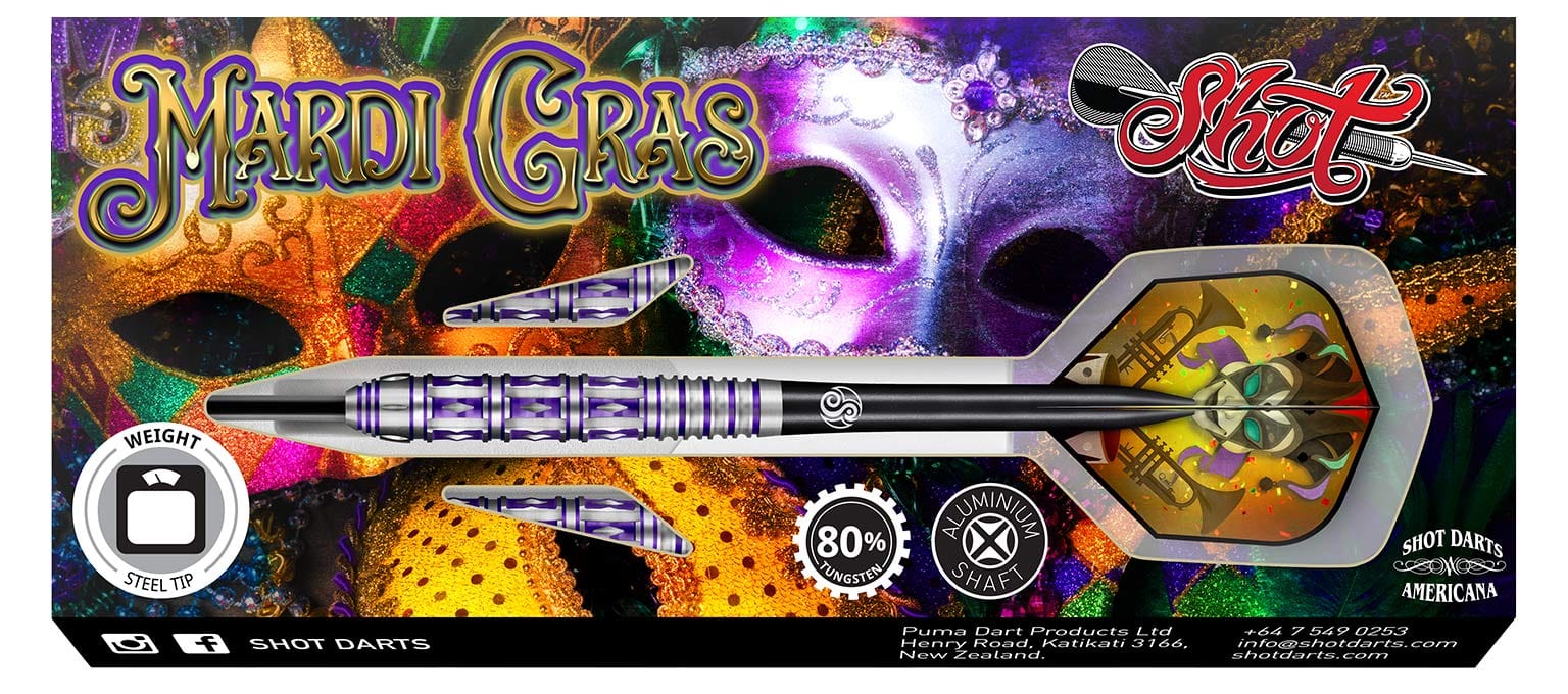 Americana Mardi Gras Steel Tip Dart Set-80% Tungsten Barrels