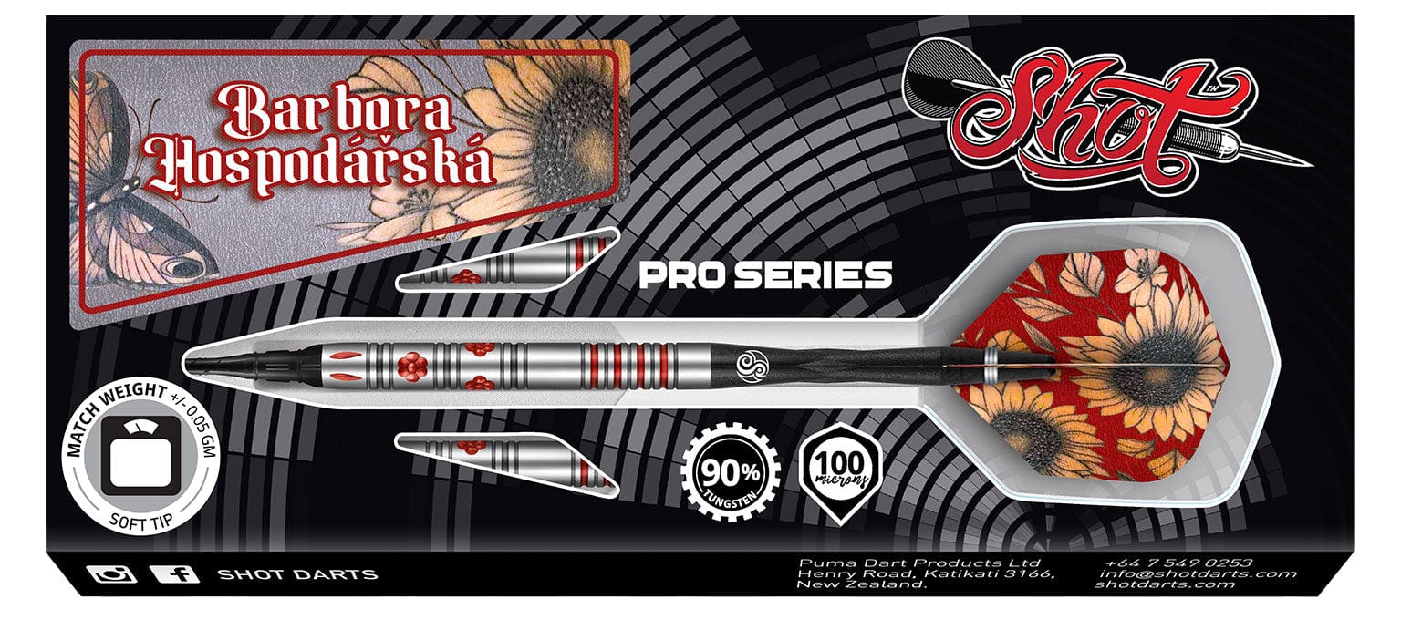 Shot Pro Series - Barbora Hospodářská Soft Tip Dart Set-90% Tungsten Barrels