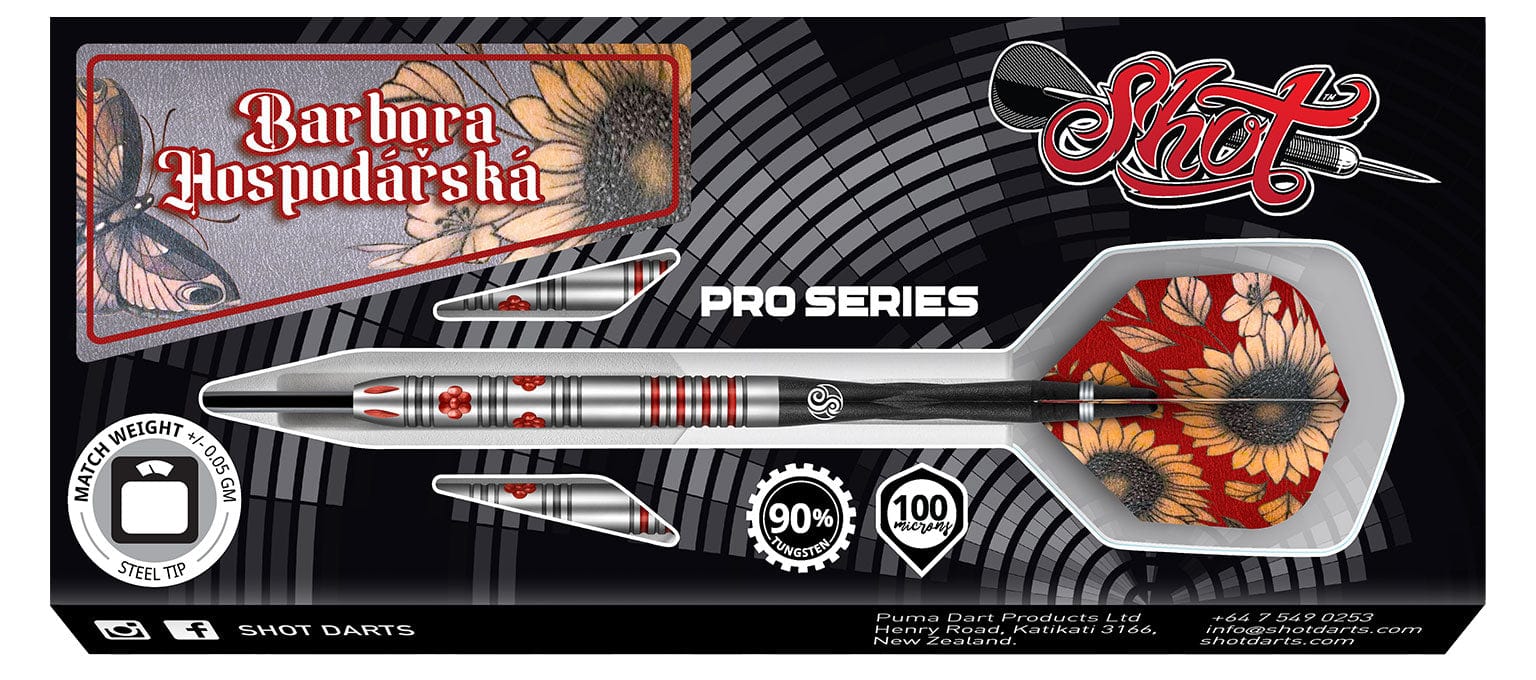 Shot Pro Series - Barbora Hospodářská Steel Tip Dart Set-90% Tungsten Barrels