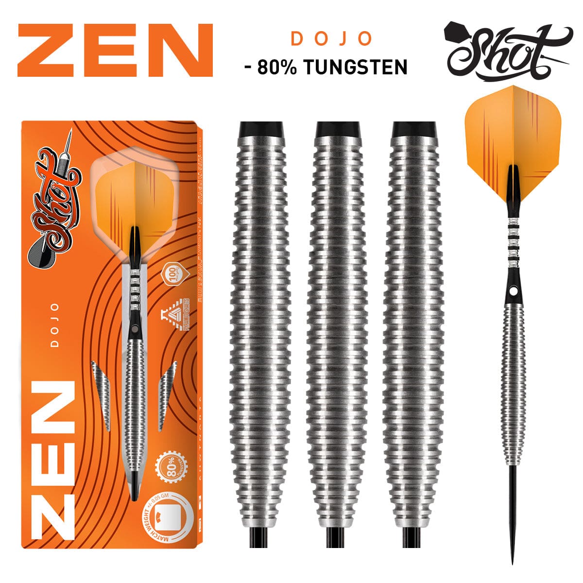 Zen Dojo Steel Tip Dart Set - 80% Tungsten Barrels