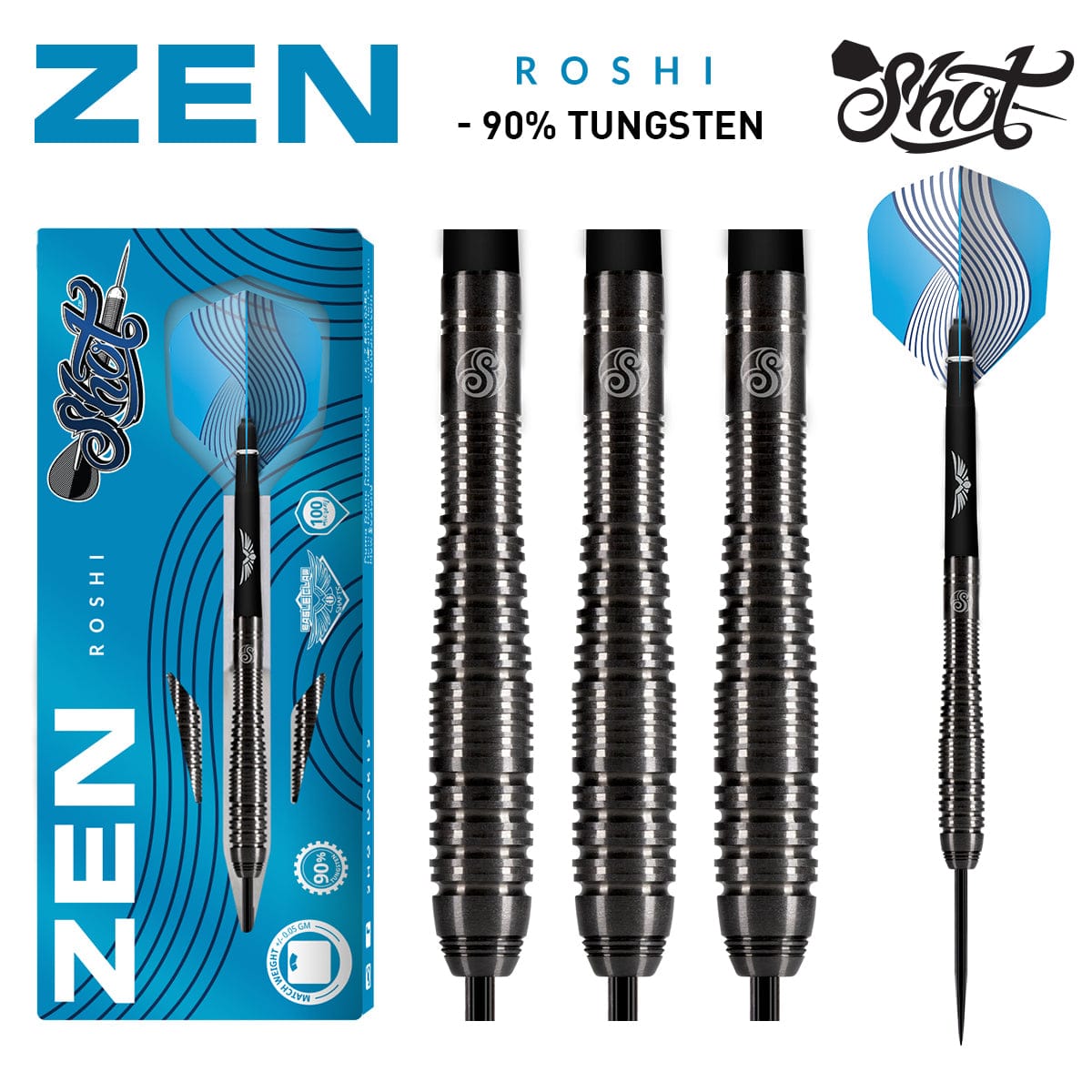 Zen Roshi Steel Tip Dart Set - 90% Tungsten Barrels