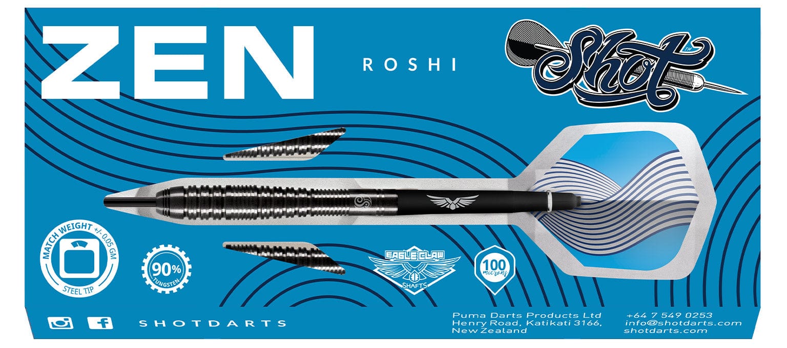 Shot Darts Zen Roshi Steel Tip Dart Set-90% Tungsten Barrels