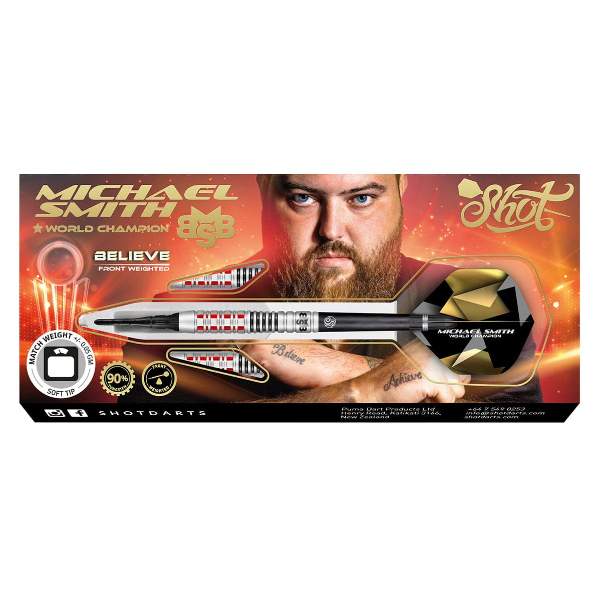 Michael Smith Believe Soft Tip Dart Set-90% Tungsten Barrels