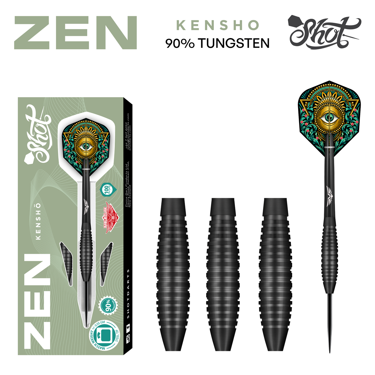 Zen Kensho Steel Tip Dart Set - 90% Tungsten Barrels  