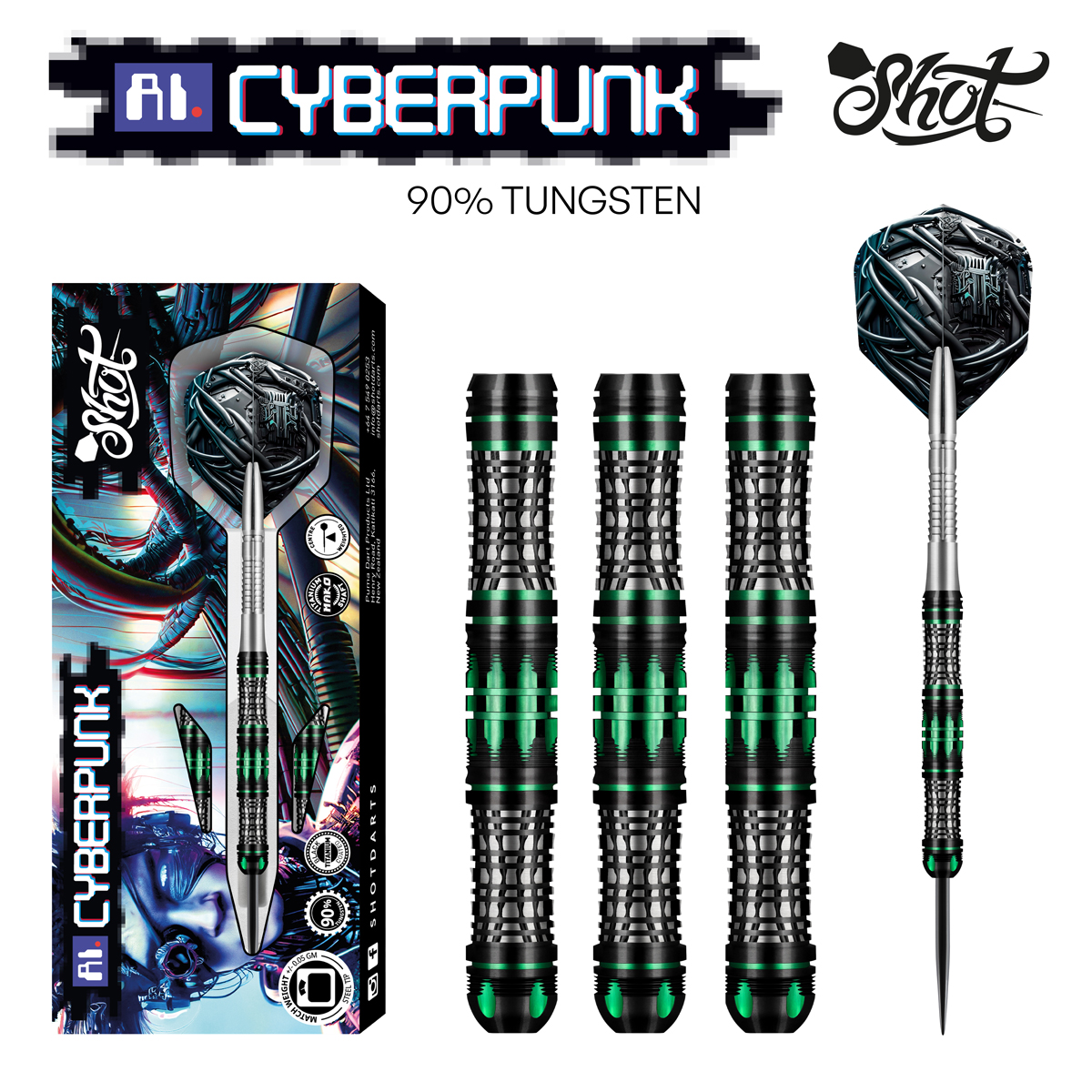 AI Cyberpunk Steel Tip Dart Set - 90% Tungsten Barrels    