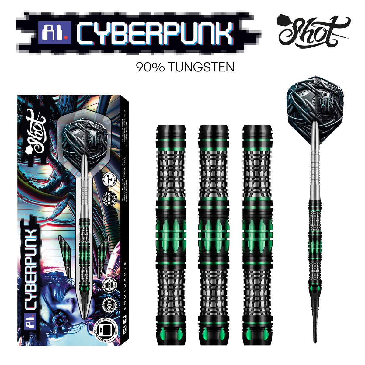 AI Cyberpunk Soft Tip Dart Set - 90% Tungsten Barrels    