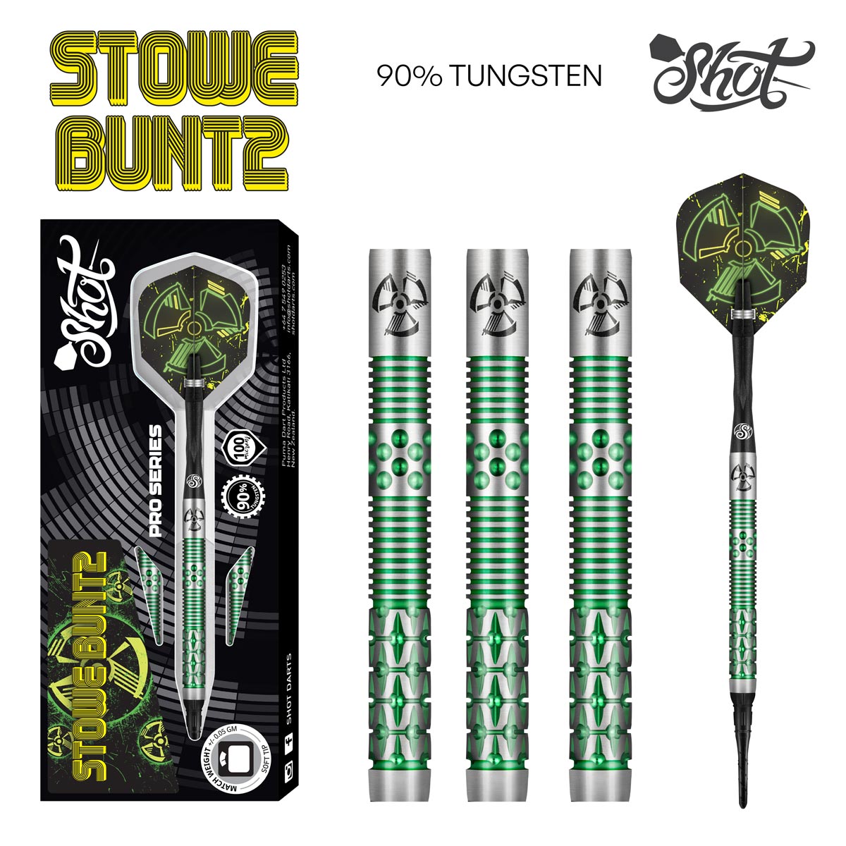 Shot Pro Series - Stowe Buntz V2 Soft Tip Dart Set - 90% Tungsten Barrels  