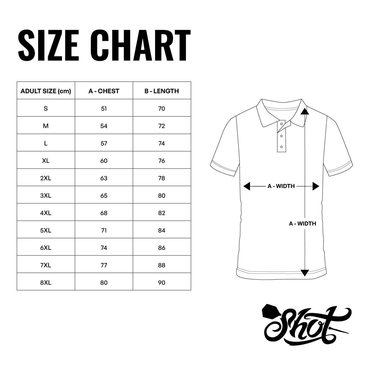 Shot Tribal Dart Shirt Sizing Chart